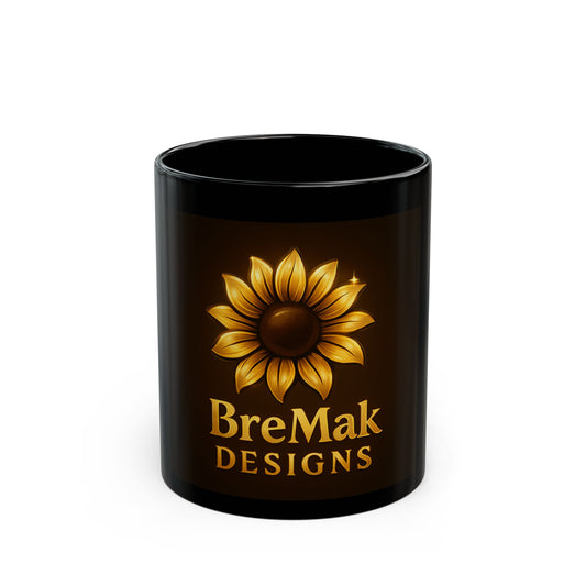 BreMak Logo, Elegant Black Mug with Sunflower Design, Unique Gift for Coffee Lovers, Perfect for Home or Office, Tea Mug for All Occasions, [...]